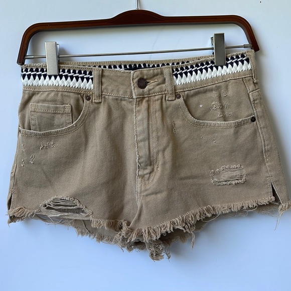 PS Erin Wasson Tan Woven Denim Cut Off Jeans Shorts Size 26 - Picture 1 of 5